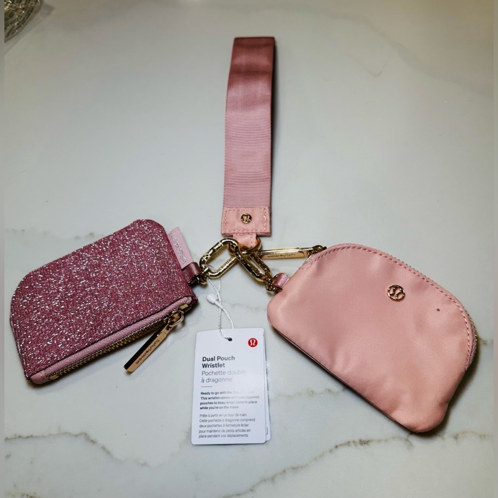 Lululemon Dual Pouch Wristlet in Dusty Pink Glitter!! ✨